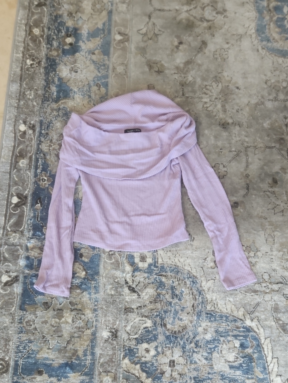silence + noise Lilac Ribbed Off-the-Shoulder Sweater